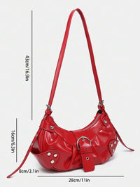 dimension Sac en Simili Cuir a bandouliere pour femme rouge cuir lisse 