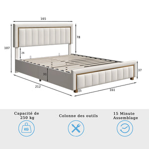 dimension lit beige 160cm