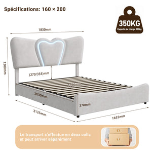 dimension lit coffre double en velours beige avec rangement hydraulique
