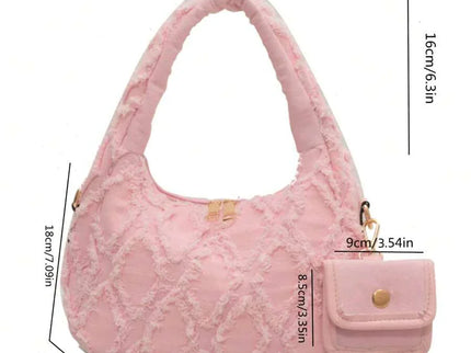 dimension sac a main rose style brodee et efilochee chou avec petite sacoche 