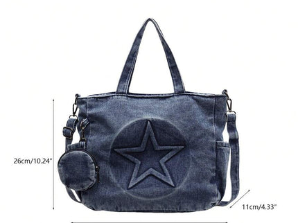 dimension sac cabas bleu en denim pour femme a double sangle 