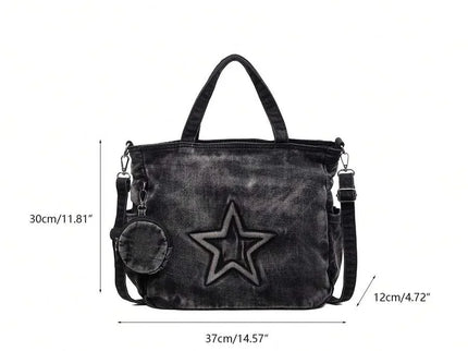 dimension sac cabas en jeans noir pour femme  