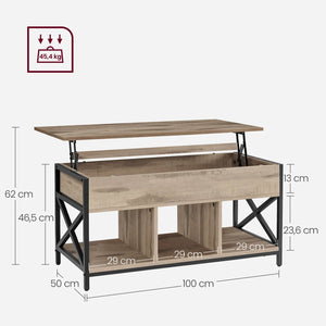 dimensions de la table basse RALU 100x50 cm, hauteur réglable jusqu’à 62 cm