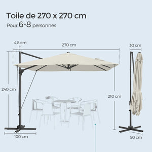 dimensions du parasol PARLO 270x270 cm protection solaire UPF 50+