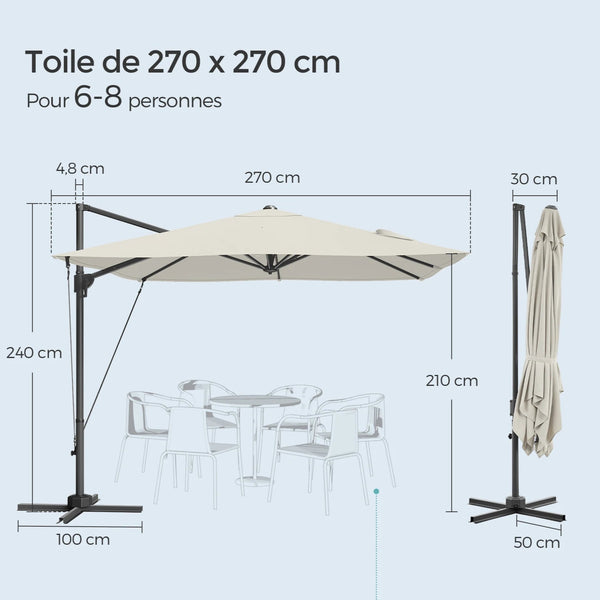 dimensions du parasol PARLO 270x270 cm protection solaire UPF 50+