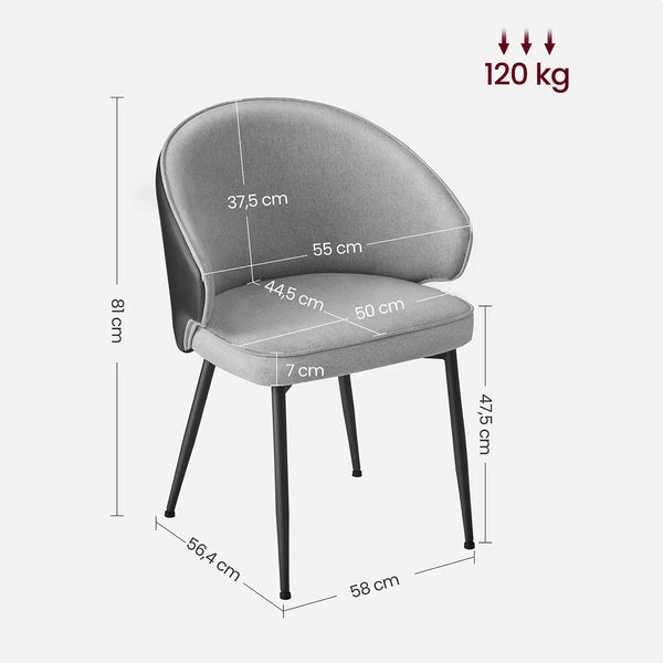 dimension dossier incurvé ergonomique de la chaise GRIA – design moderne