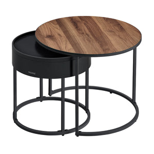 ensemble de 2 tables basses rondes avec rangement dissimulé