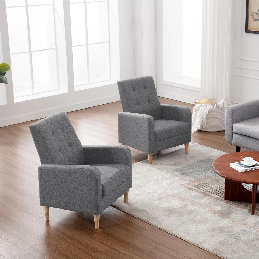 fauteuil FAUI en velours gris avec dossier haut et pieds bois