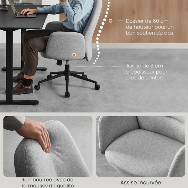 fauteuil de bureau moderne gris tourterelle avec roulettes silencieuses