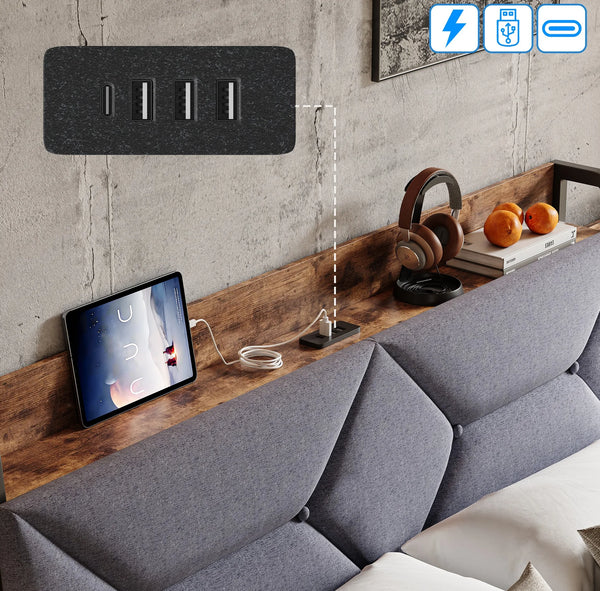 lit LYNO moderne 140x200 cm avec port USB intégré dans la tête de lit
