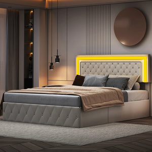 lit coffre 160x200 velours beige avec rangement hydraulique