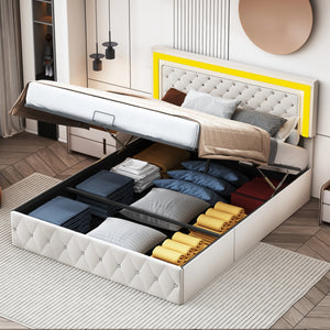 lit coffre adulte velours beige avec grand espace rangement
