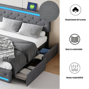 lit coffre design moderne gris avec éclairage LED et USB