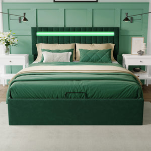 lit double LYNO 160x200 cm avec coffre hydraulique et éclairage LED