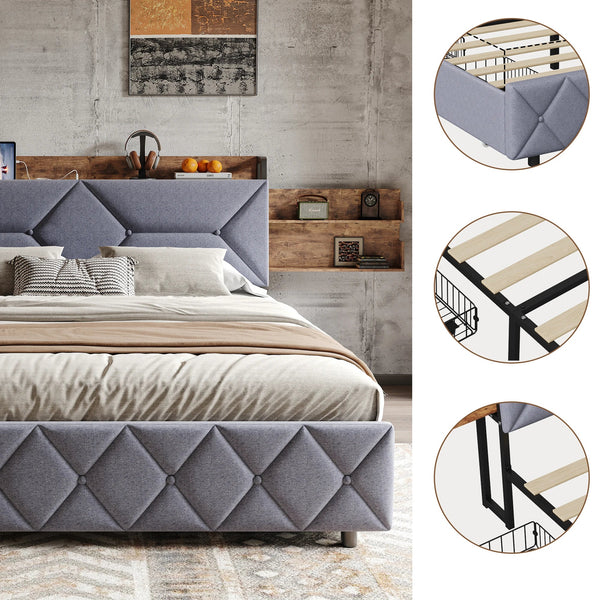 lit double LYNO en velours avec 4 tiroirs spacieux sur roulettes