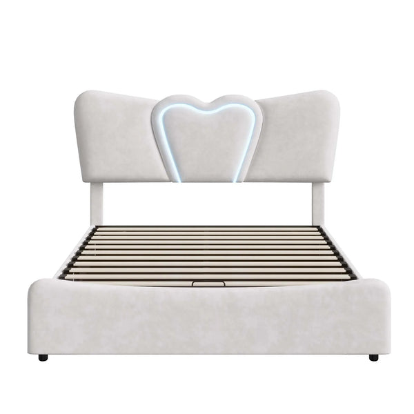 lit double adulte design romantique en velours beige
