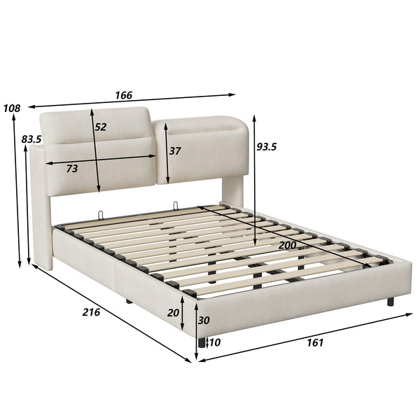 lit double moderne NOXA beige avec éclairage LED sous sommier