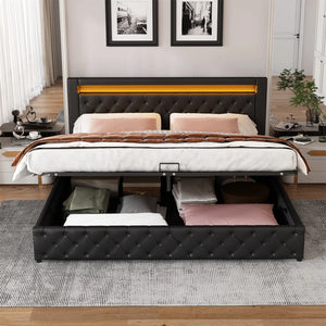lit double moderne tête rembourrée noir avec rangement coffre
