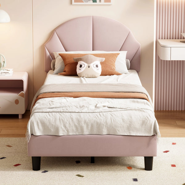 lit enfant LUMA 90x200 cm en velours beige moderne