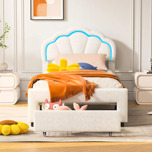 lit enfant NELY 140x200 cm avec tête de lit pétale et rangements intégrés