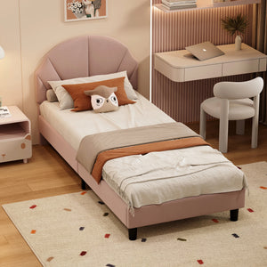 lit simple LUMA 90x200 cm rose avec tête de lit ajustable