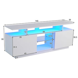meuble TV LYRA 140 cm blanc avec 3 niches ouvertes et 2 portes fermées