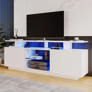 meuble TV LYRA blanc 140 cm avec LED multicolores et rangements