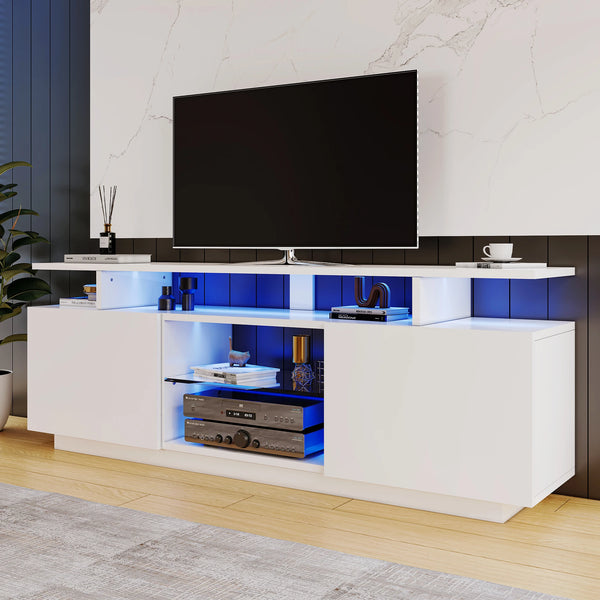 meuble TV LYRA blanc 140 cm avec LED multicolores et rangements