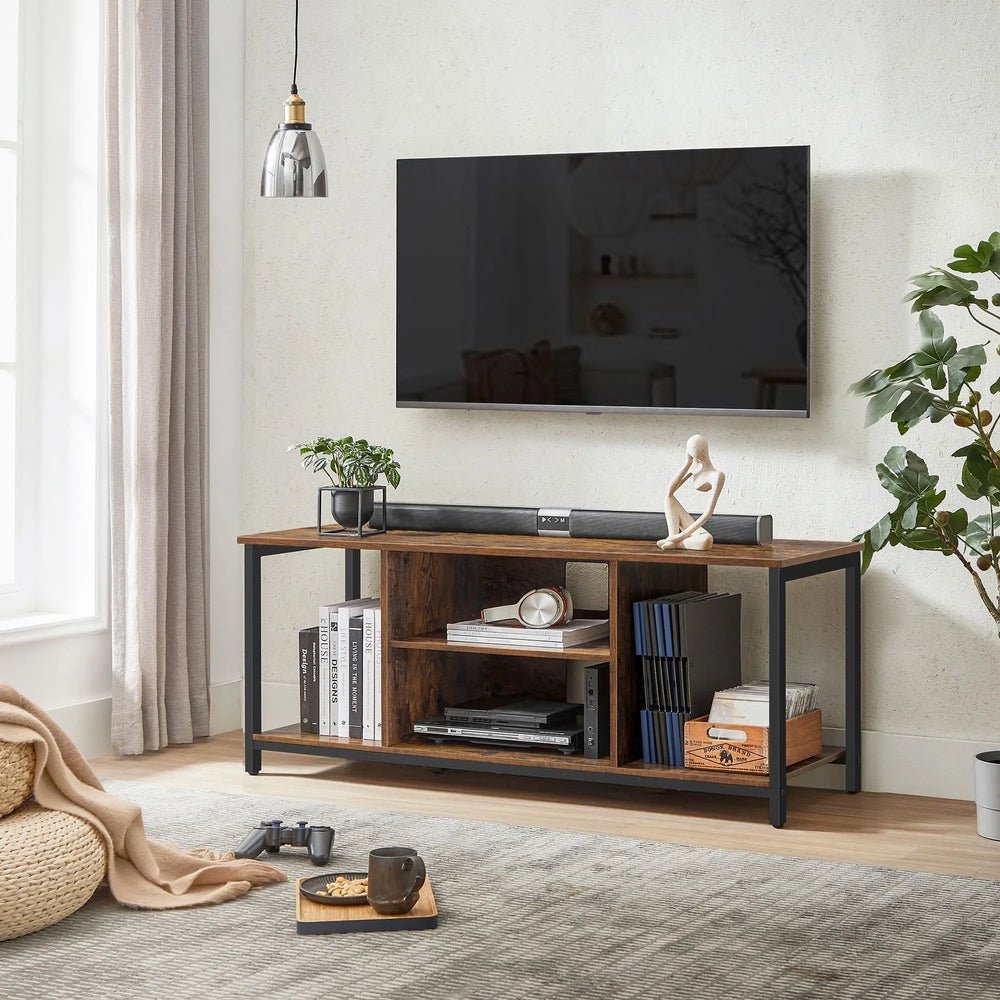 meuble TV MLAUI 120 cm marron rustique et noir