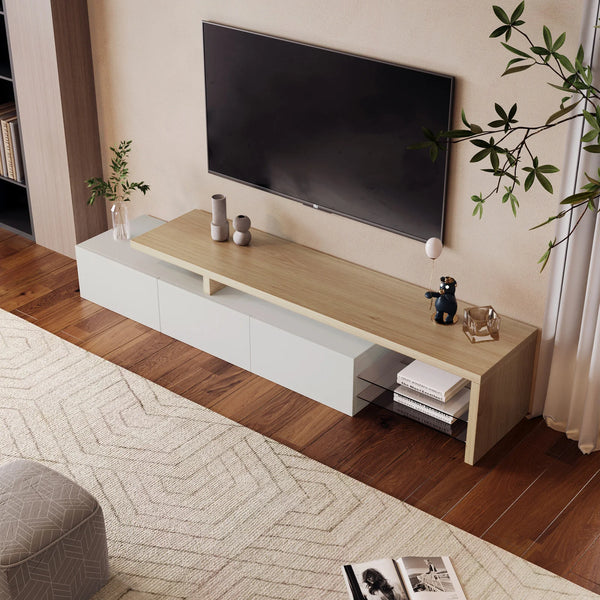 meuble TV blanc ORION 200 cm design minimaliste avec LED