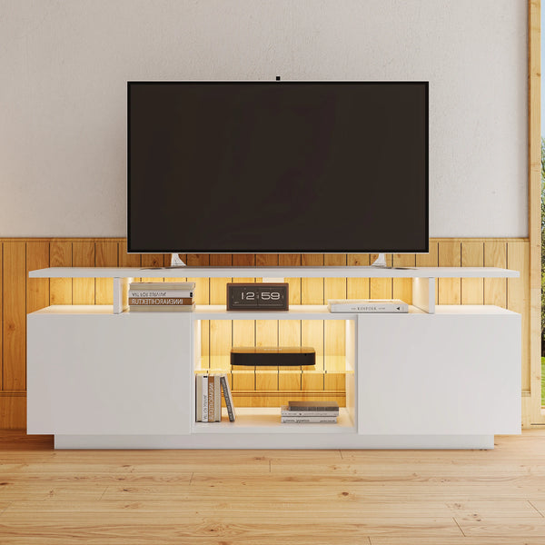 meuble TV design moderne LYRA avec portes laquées brillantes et niches centrales