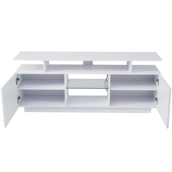 meuble TV moderne blanc LYRA avec surface brillante et lumière LED