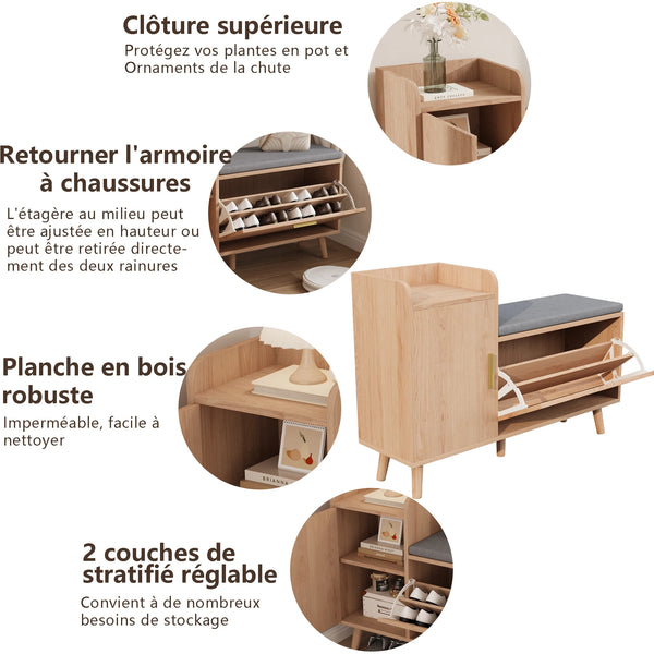 meuble à chaussures NOVA avec compartiments réglables et assise confortable