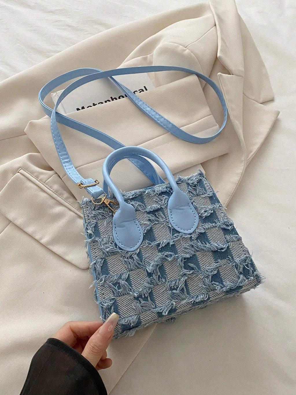 mini sac à main femme carré bleu patchwork