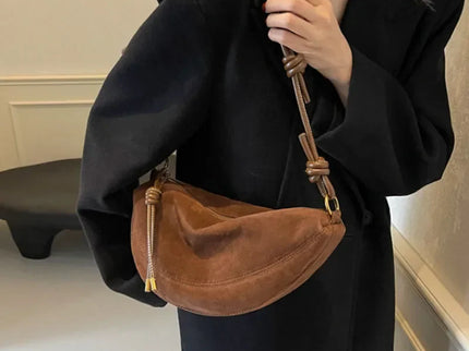 Nélia Faux Suede Half-Moon Shoulder Handbag