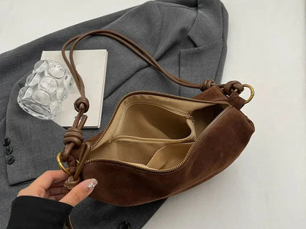 Nélia Faux Suede Half-Moon Shoulder Handbag