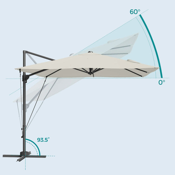 parasol carré blanc crème PARLO avec manivelle sur fond blanc