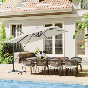 parasol de jardin déporté PARLO avec toile carrée crème en terrasse