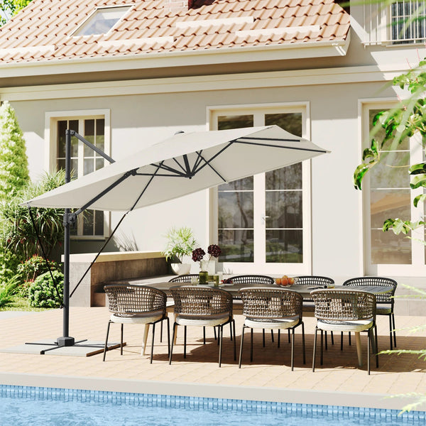 parasol de jardin déporté PARLO avec toile carrée crème en terrasse