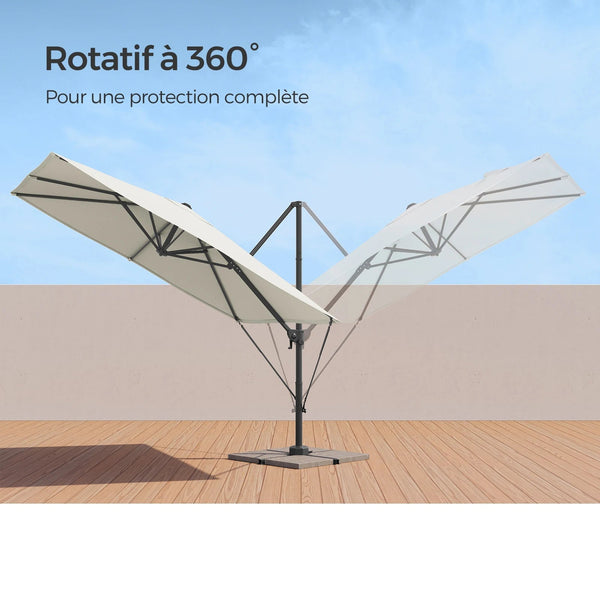 parasol inclinable et rotatif à 360 degrés avec base en croix