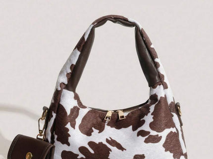 petit sac a main avec petite sacoche style tache animal marron fonce 