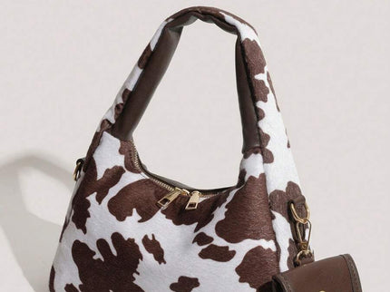 petit sac a main avec petite sacoche style tache animal marron fonce  de profil