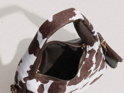 petit sac a main avec petite sacoche style tache animal marron fonce ouverture fermeture eclair contenance