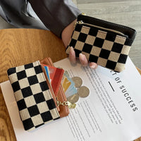 porte-monnaie femme toile motif damier noir beige
