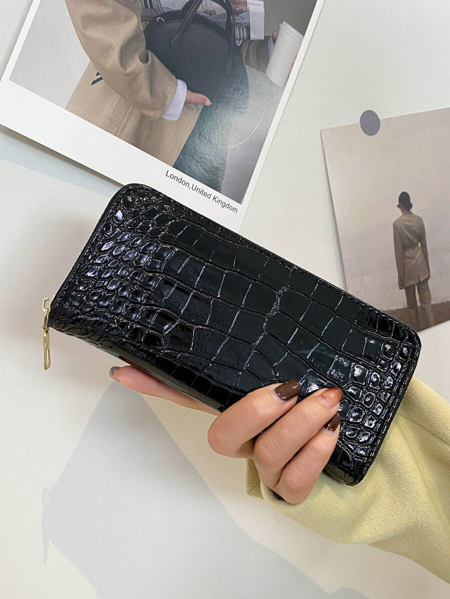portefeuille femme ecaille crocodile croci noir