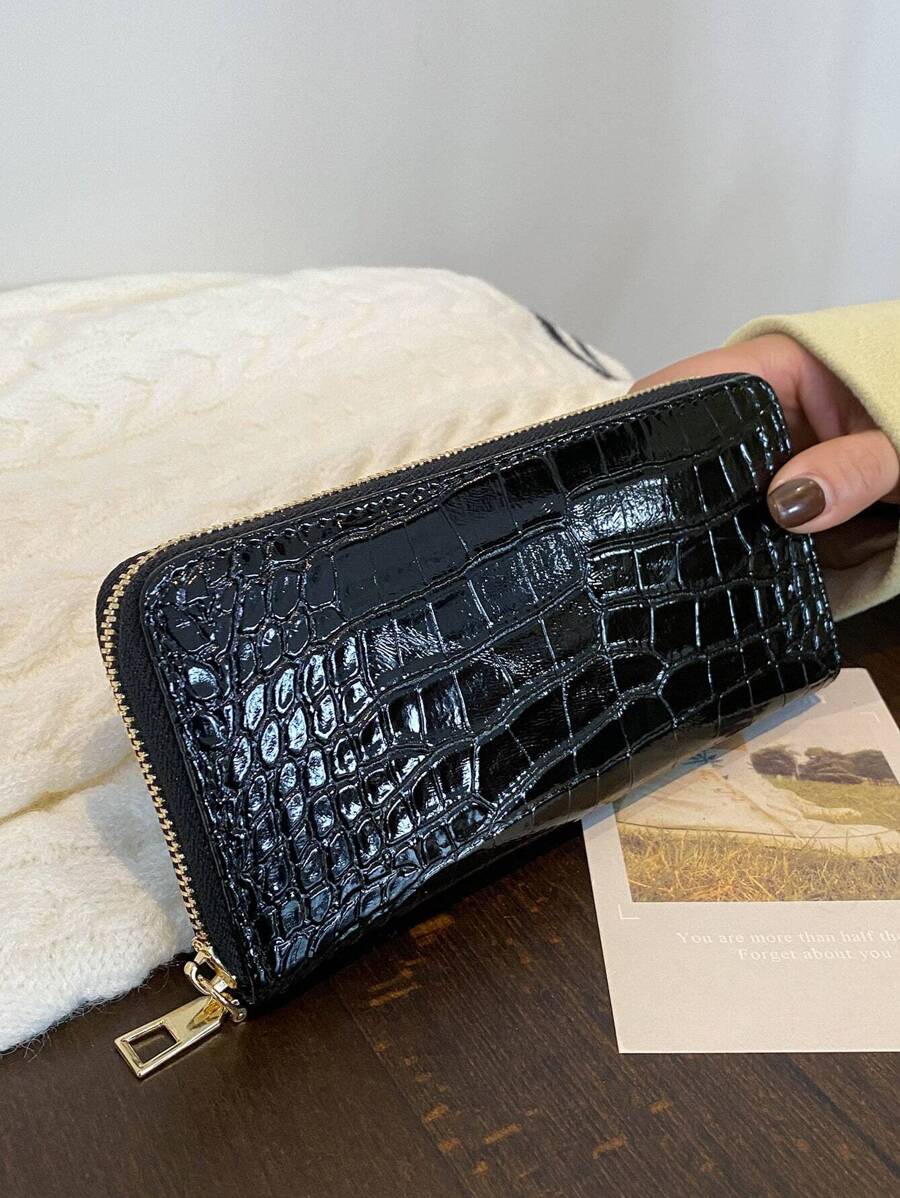 portefeuille femme ecaille crocodile croci noir 3