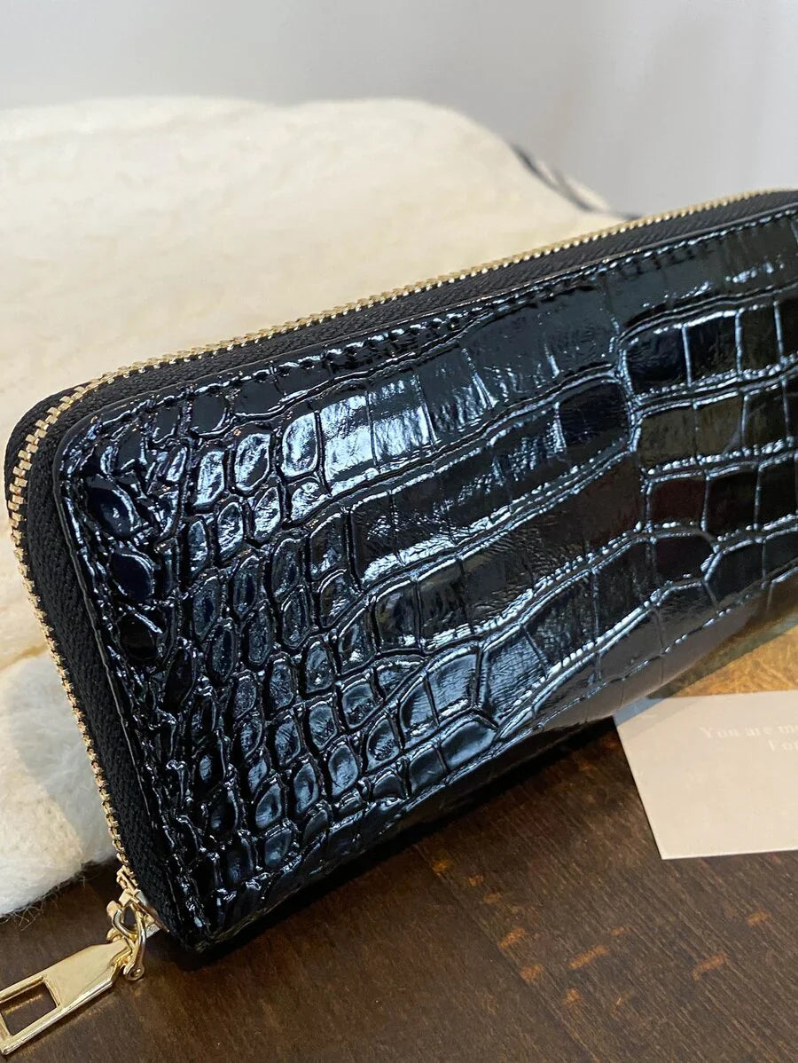 portefeuille femme ecaille crocodile croci noir 4
