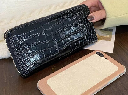 portefeuille femme ecaille crocodile croci noir taille telephone