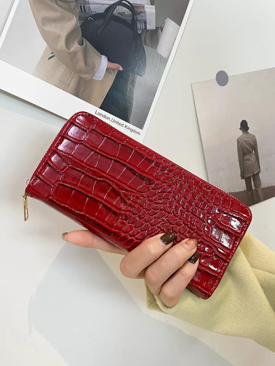 portefeuille femme ecaille crocodile croci rouge