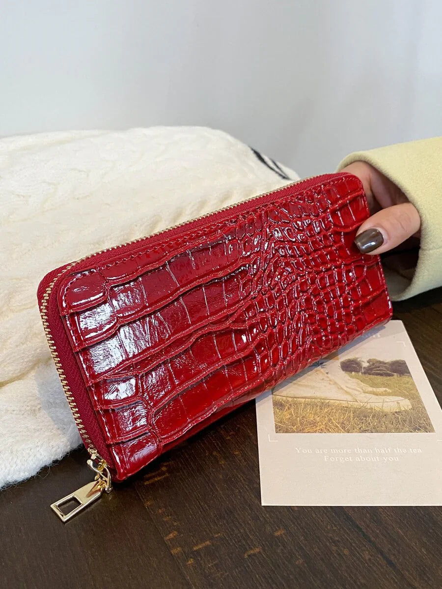 portefeuille femme ecaille crocodile croci rouge 2